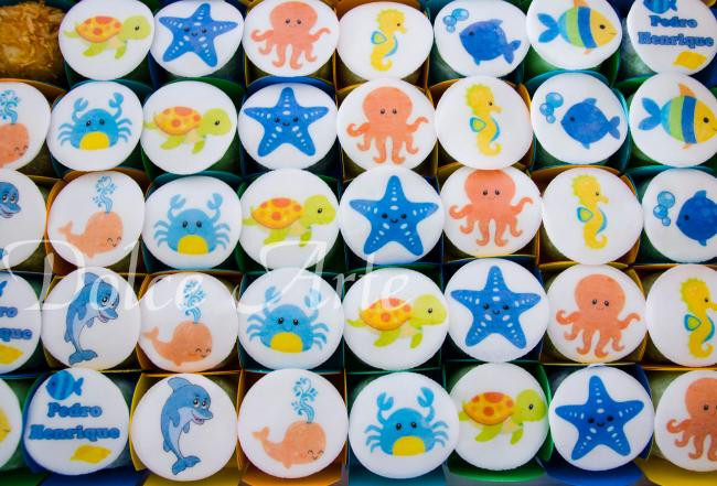 Doces decorados pastilha açúcar Fundo do Mar