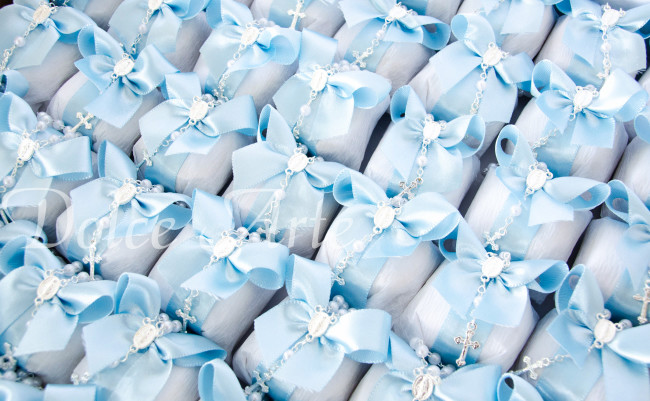 Bem-Batizado/Comunhão em crepom com fita de cetim e tercinho