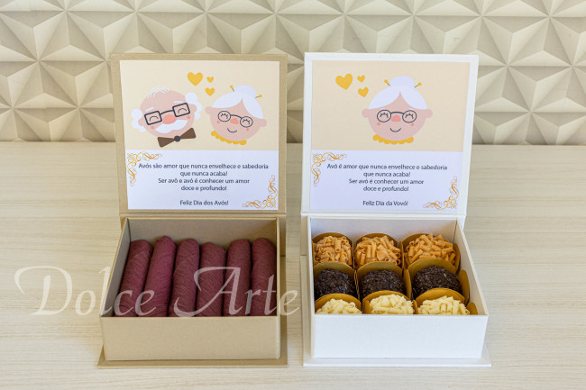 Caixa Personalizada com 6 charutos e caixa com 9 doces decorados