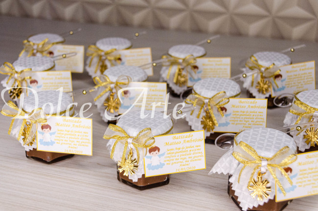 Potinho de Brigadeiro decorado Batizado Comunhão Crisma