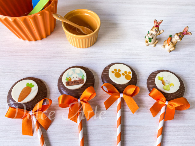 Pirulitos de chocolate com Pastilha de Chocolate decorada Páscoa
