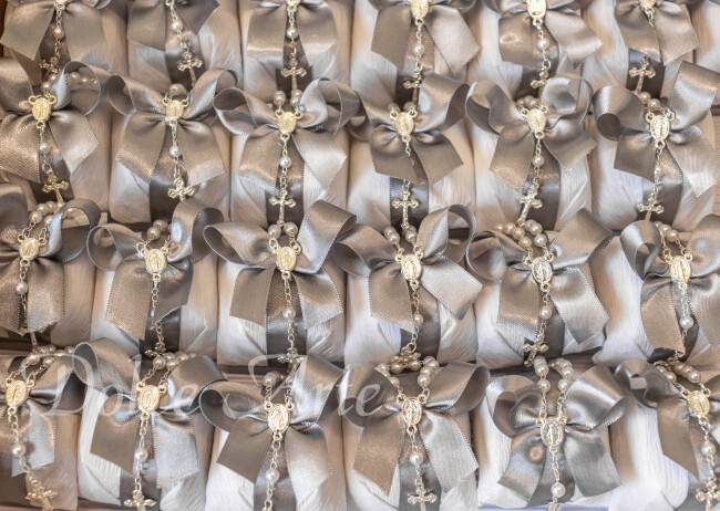 Bem-Batizado em crepom com fita de cetim e tercinho