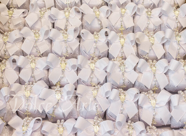 Bem-Batizado em crepom com fita de cetim e tercinho