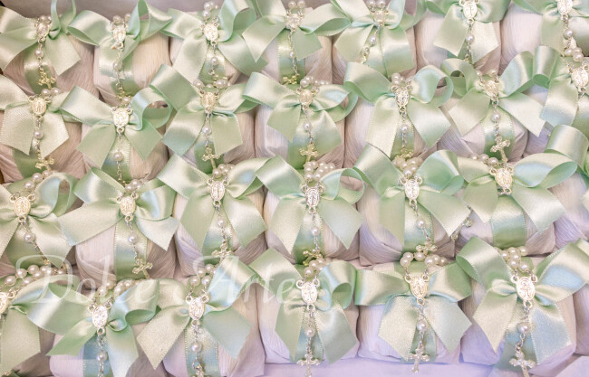 Bem-Batizado em crepom com fita de cetim e tercinho