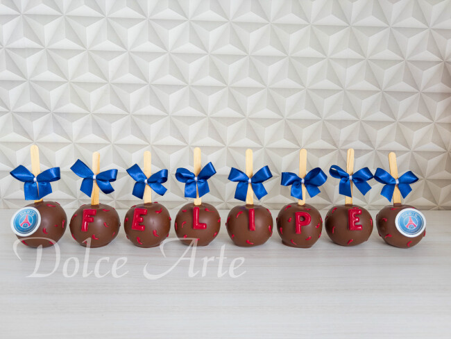 Maçã de chocolate decorada Futebol